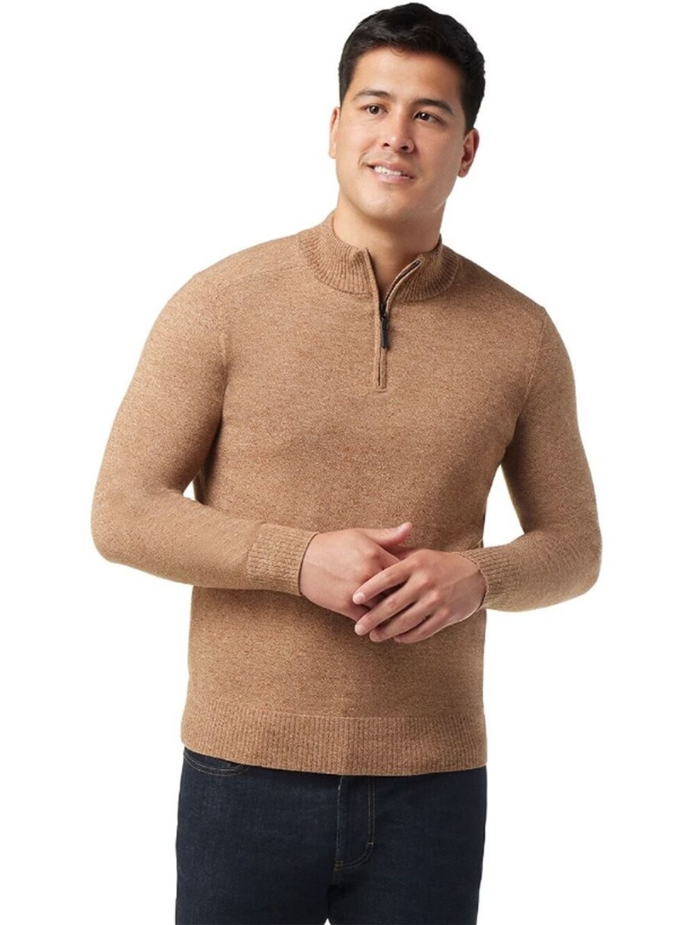 Mens Smartwool Sparwood 1/4 Zip Sweater Tan Merino Wool Blend - Picture 2 of 7